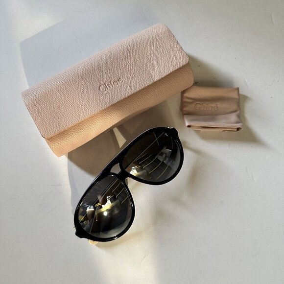 Chloe Apres Ski Pilot Sunglasses Aviator Black & Silver